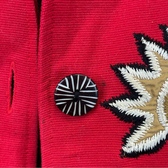 Indigo Moon M Red Floral Embroidered Jacket Floral Oriental Mandarin Buttons - Picture 6 of 15